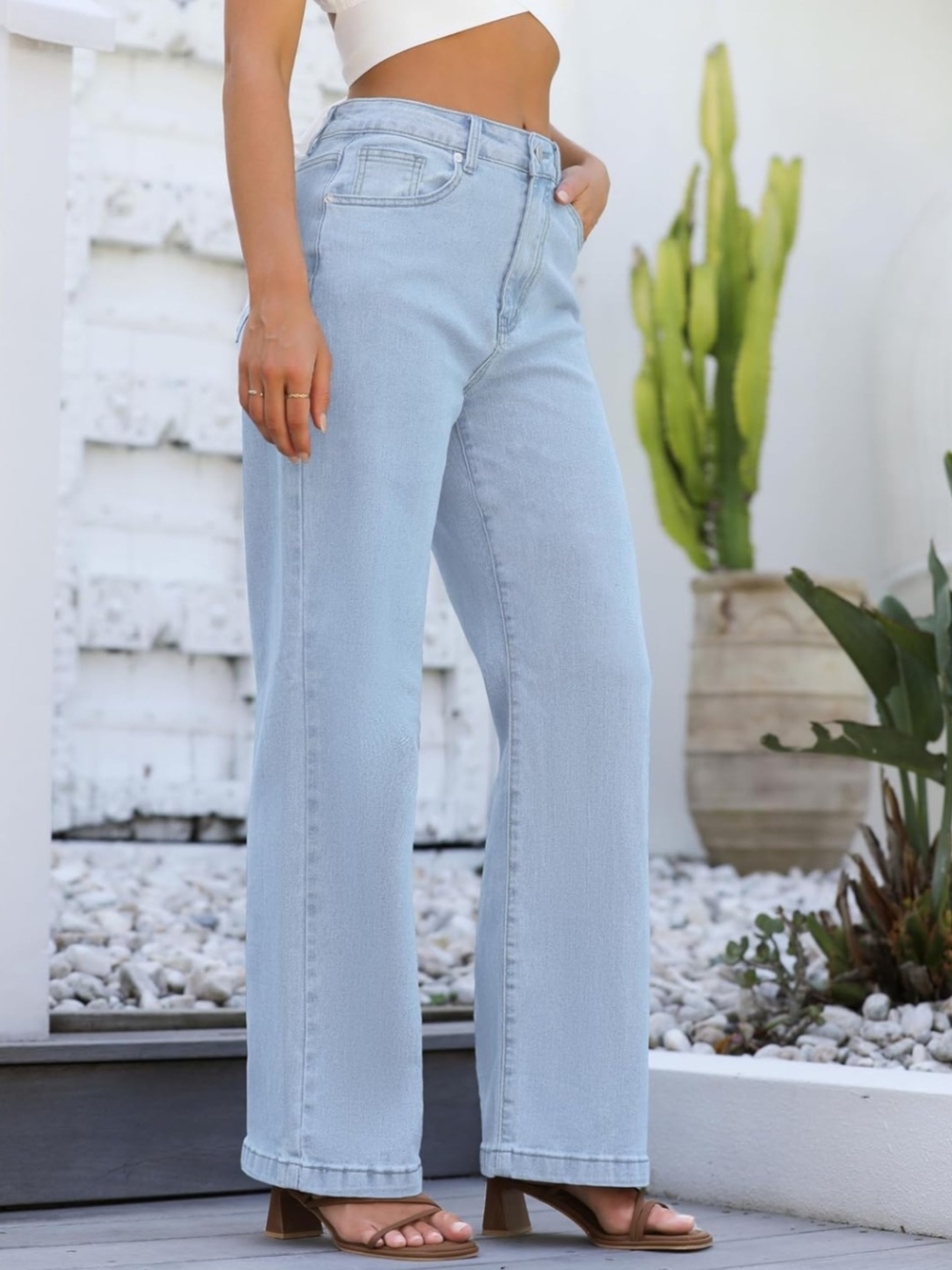 High-Rise Light Blue Wide Leg Jeans for Women